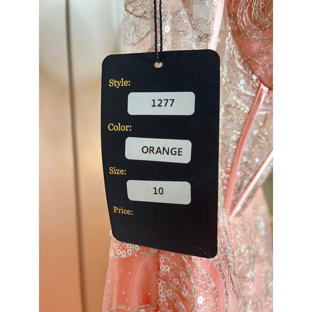 NWT Womens Lucci Lu Dress, 1277, Coral Pink, Rose Overlay, Illusion Bodice Sz 10 - Picture 7 of 10